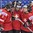 PLYMOUTH, MICHIGAN - APRIL 6: Switzerland's Christine Meier #19 is congratulated by teammates Sabrina Zollinger #11 and Nicole Bullo #23 after scoring the game winning goal in overtime against team Czech Republic to win 3-2 during relegation round action at the 2017 IIHF Ice Hockey Women's World Championship. (Photo by Minas Panagiotakis/HHOF-IIHF Images)


